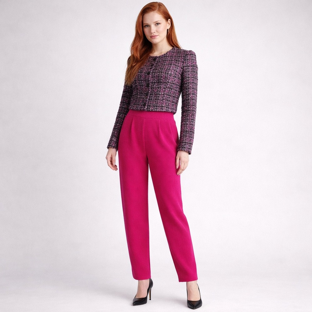 St. John by Marie Gray Fuchsia Pink Knit Pants Size 6 Straight Leg Elastic Waist